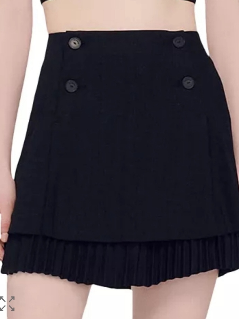 Sandro Black Double-Button Pleated Mini Skirt XS